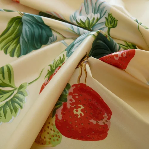P1320644 Brunschwig & Fils Strawberry Fayer Print Butter Yellow Pink Red Delicious