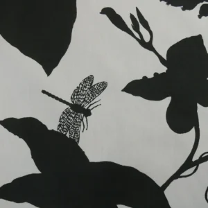 P1330455 By Yd Duralee "Flora Imperialis Black" & WHITE COTTON BIRD DRAGONFLY Print