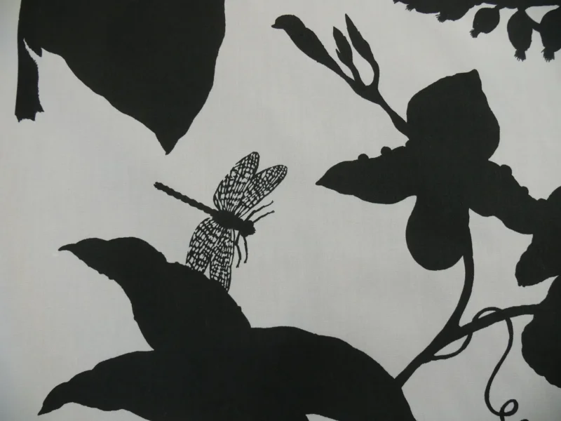 P1330455 By Yd Duralee "Flora Imperialis Black" & WHITE COTTON BIRD DRAGONFLY Print