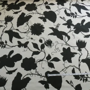 P1330456 By Yd Duralee "Flora Imperialis Black" & WHITE COTTON BIRD DRAGONFLY Print