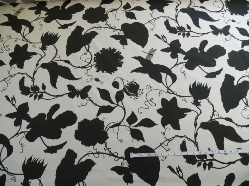 P1330456 By Yd Duralee "Flora Imperialis Black" & WHITE COTTON BIRD DRAGONFLY Print