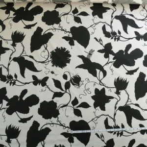 P1330459 By Yd Duralee "Flora Imperialis Black" & WHITE COTTON BIRD DRAGONFLY Print