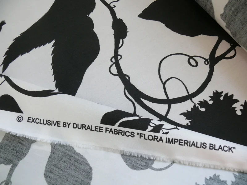 P1330461 By Yd Duralee "Flora Imperialis Black" & WHITE COTTON BIRD DRAGONFLY Print