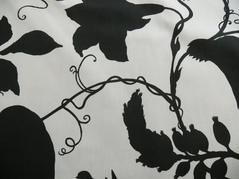 P1330462 By Yd Duralee "Flora Imperialis Black" & WHITE COTTON BIRD DRAGONFLY Print
