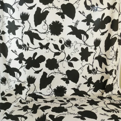 By Yd Duralee "Flora Imperialis Black" & WHITE COTTON BIRD DRAGONFLY Print