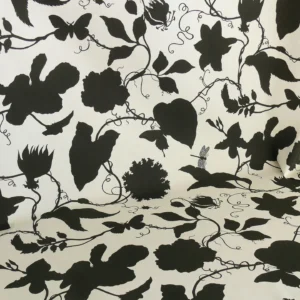 P1330465 By Yd Duralee "Flora Imperialis Black" & WHITE COTTON BIRD DRAGONFLY Print