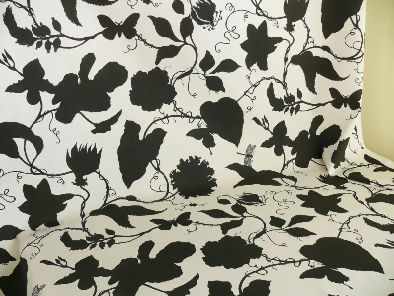 P1330465 By Yd Duralee "Flora Imperialis Black" & WHITE COTTON BIRD DRAGONFLY Print