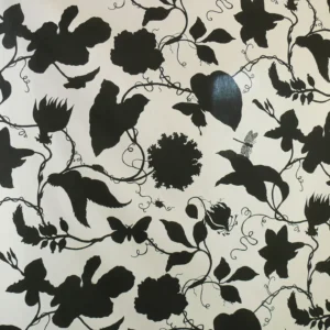P1330467 By Yd Duralee "Flora Imperialis Black" & WHITE COTTON BIRD DRAGONFLY Print