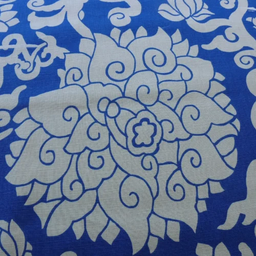 P1470026 10Y+ Duralee Blossom Chinoiserie Porcelain print cotton INDIGO BLUE white by Thomas PAUL