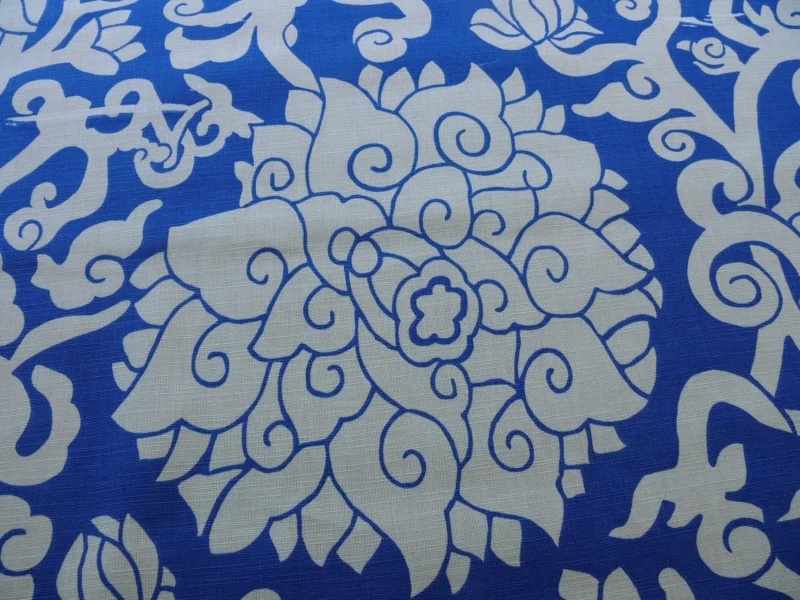 P1470026 10Y+ Duralee Blossom Chinoiserie Porcelain print cotton INDIGO BLUE white by Thomas PAUL
