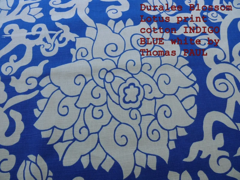 P1470026C 10Y+ Duralee Blossom Chinoiserie Porcelain print cotton INDIGO BLUE white by Thomas PAUL
