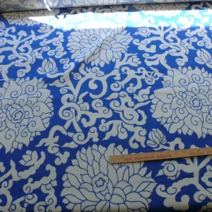P1470027 10Y+ Duralee Blossom Chinoiserie Porcelain print cotton INDIGO BLUE white by Thomas PAUL