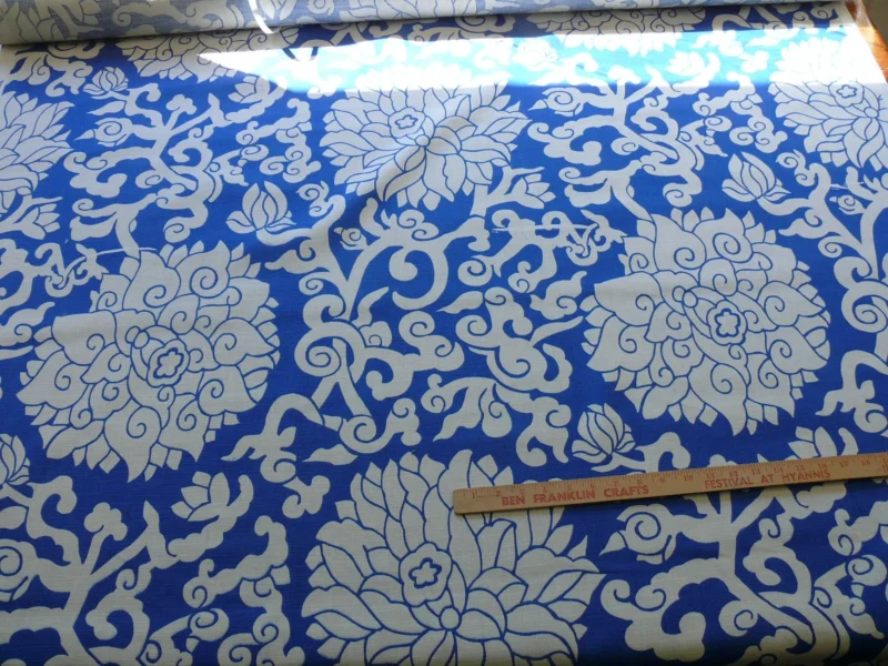 P1470027 10Y+ Duralee Blossom Chinoiserie Porcelain print cotton INDIGO BLUE white by Thomas PAUL