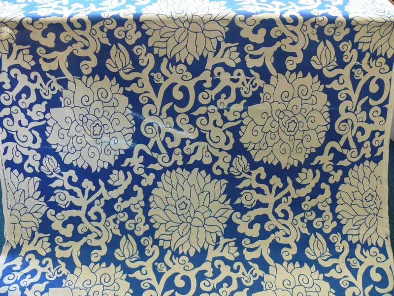 P1470031 10Y+ Duralee Blossom Chinoiserie Porcelain print cotton INDIGO BLUE white by Thomas PAUL