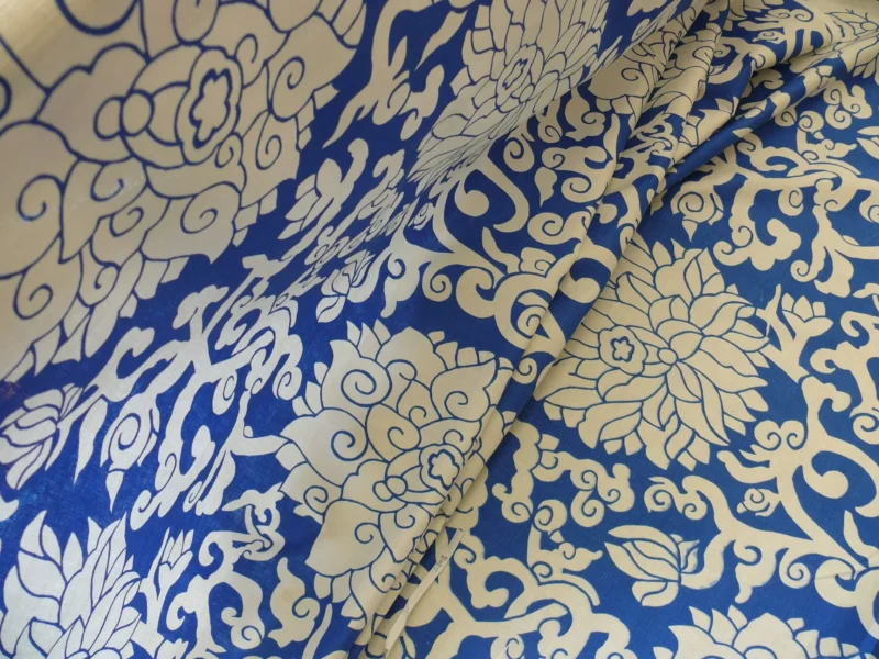 P1470032 10Y+ Duralee Blossom Chinoiserie Porcelain print cotton INDIGO BLUE white by Thomas PAUL