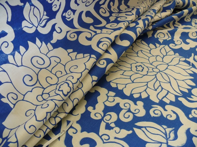 P1470033 10Y+ Duralee Blossom Chinoiserie Porcelain print cotton INDIGO BLUE white by Thomas PAUL