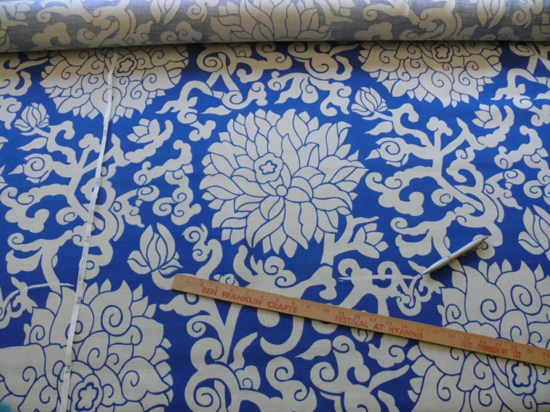 P1470035 10Y+ Duralee Blossom Chinoiserie Porcelain print cotton INDIGO BLUE white by Thomas PAUL