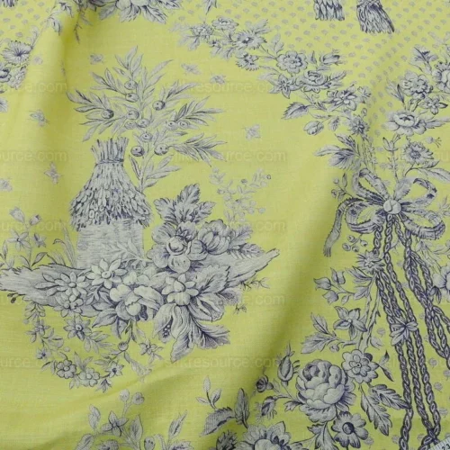 products-P1020935 Tobago Hive Chartreuse Sapphire Scalamandre 100% Linen Tropical Apiculture Honey Beekeeping Tropical Flowers Ribbon TasselMSRP USD 280/Y