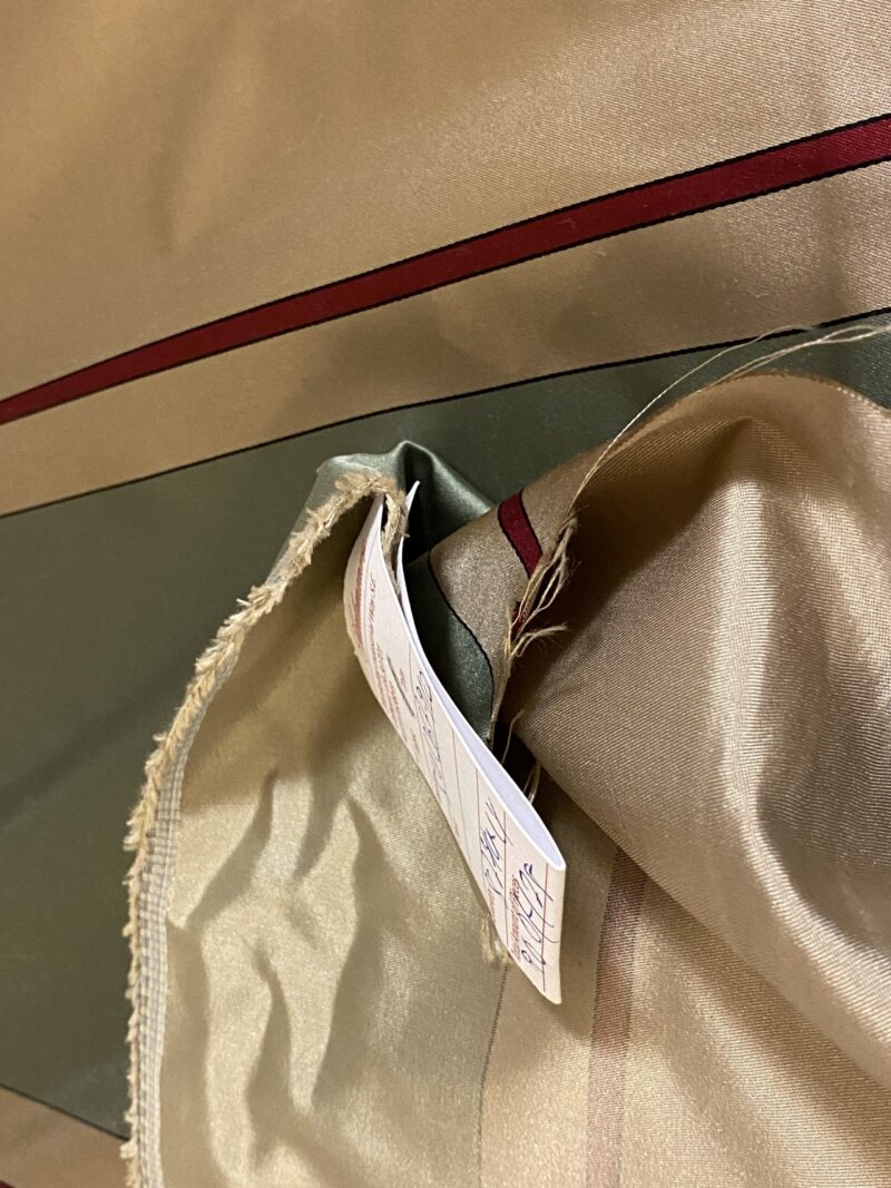 By Yd Scalamandre Caribu Stripe Green, Taupe, Red Silk Renaissance MSRP USD 200/Y