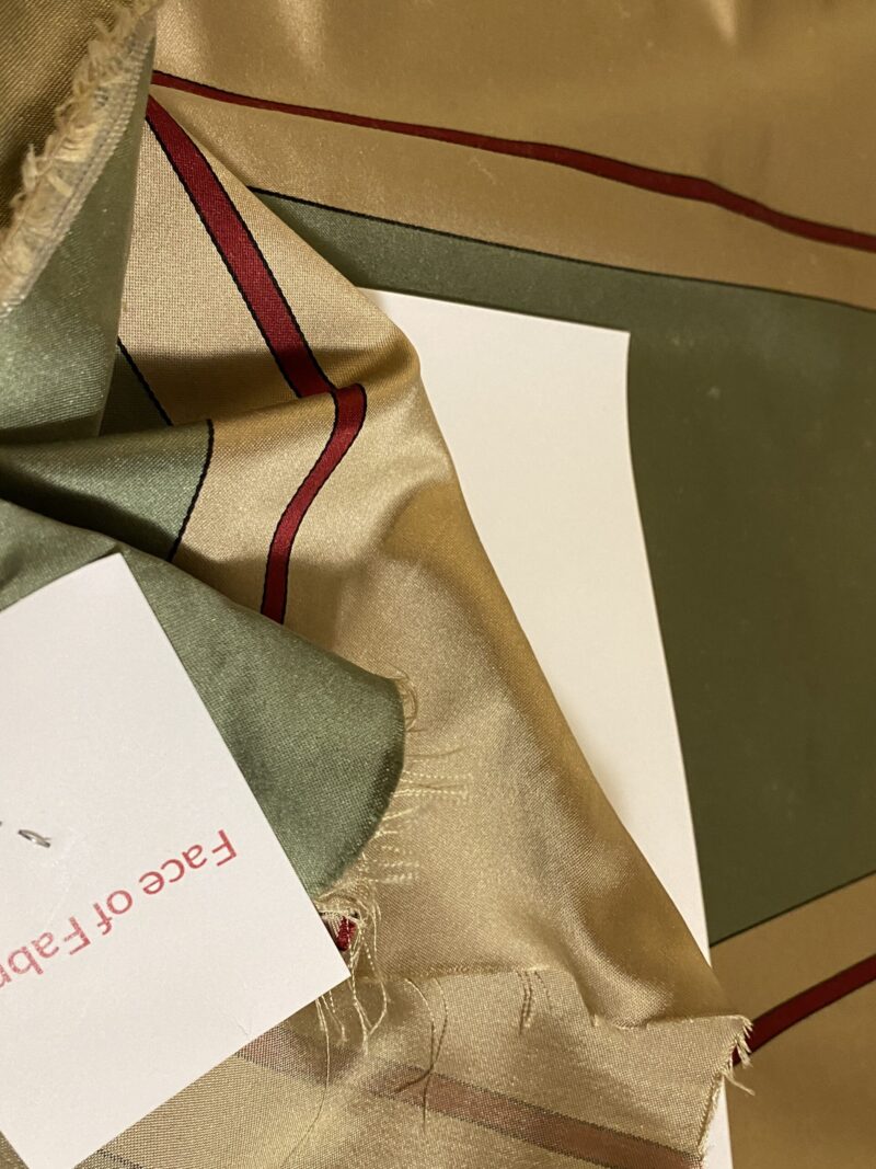 By Yd Scalamandre Caribu Stripe Green, Taupe, Red Silk Renaissance MSRP USD 200/Y