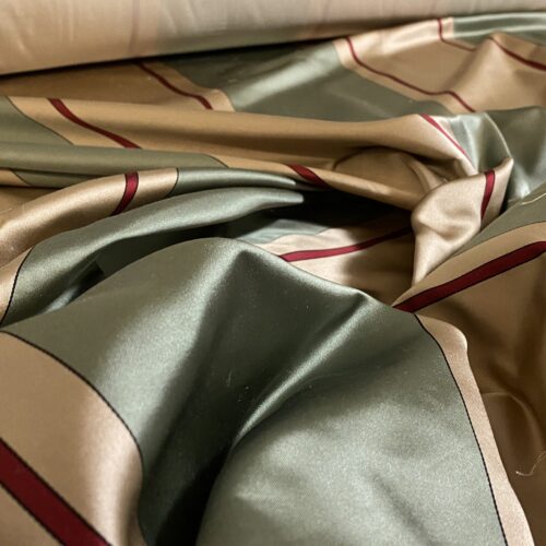 By Yd Scalamandre Caribu Stripe Green, Taupe, Red Silk Renaissance MSRP USD 200/Y
