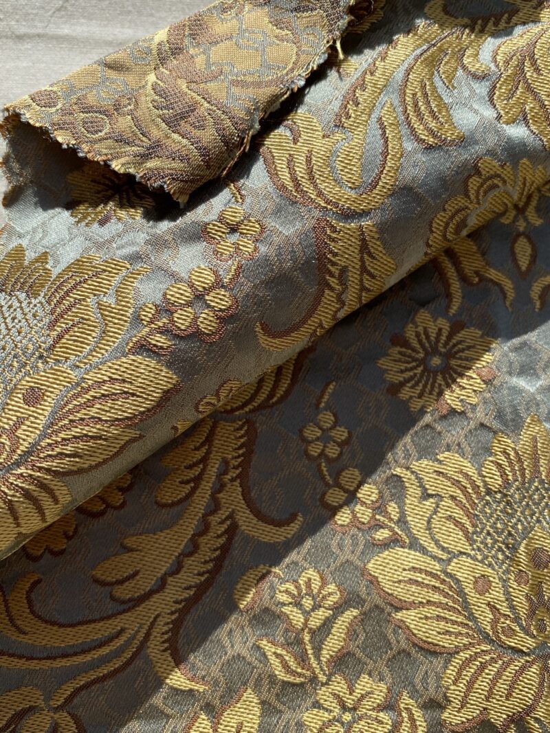 IMG_1654 In Name of Rose Medallion Acanthus Renaissance Silk Damask Jacquard Blue & Gold MSRP USD 200+/Y