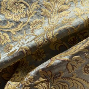 IMG_1655 In Name of Rose Medallion Acanthus Renaissance Silk Damask Jacquard Blue & Gold MSRP USD 200+/Y