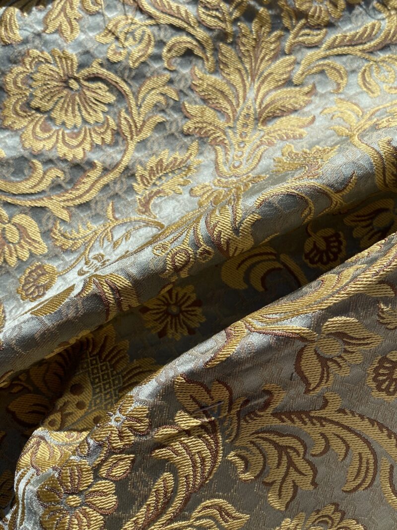 IMG_1655 In Name of Rose Medallion Acanthus Renaissance Silk Damask Jacquard Blue & Gold MSRP USD 200+/Y