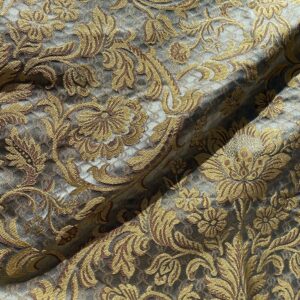 IMG_1656 In Name of Rose Medallion Acanthus Renaissance Silk Damask Jacquard Blue & Gold MSRP USD 200+/Y