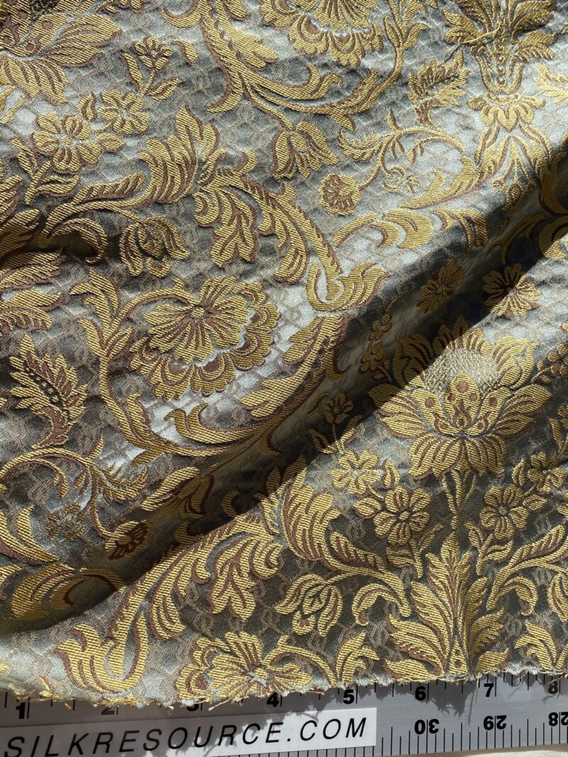 IMG_1656 In Name of Rose Medallion Acanthus Renaissance Silk Damask Jacquard Blue & Gold MSRP USD 200+/Y