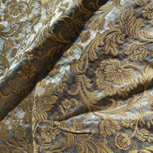 IMG_1657 In Name of Rose Medallion Acanthus Renaissance Silk Damask Jacquard Blue & Gold MSRP USD 200+/Y