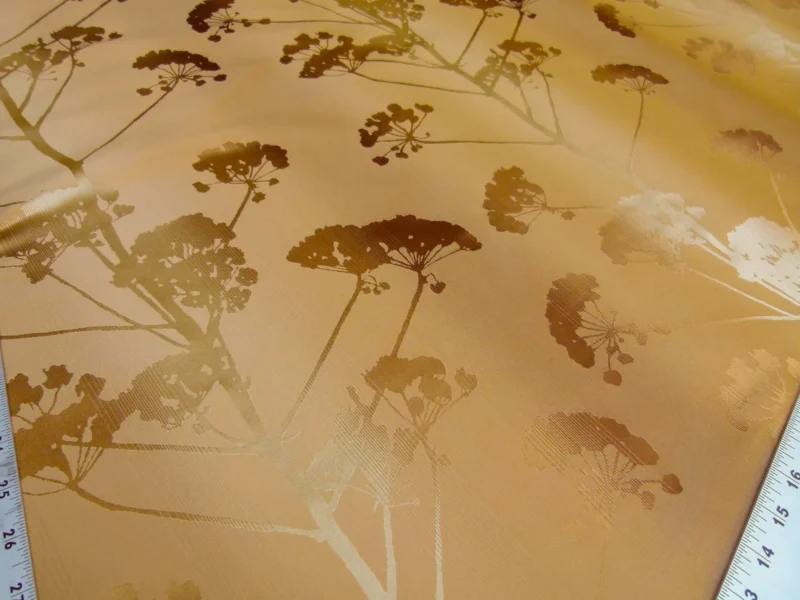 P1010975Warm Kravet Coutour Quiet Place Serenity Gold Amber 100% Silk Forest Yarrow Autumn Foliage Art Nouveau MSRP 276/Y By Yard