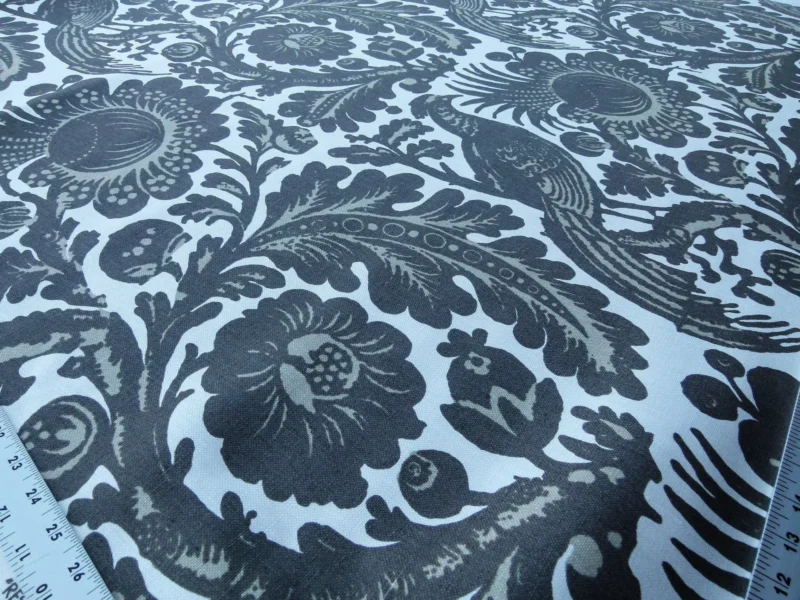 P1020670 Scalamandre Resist Print Taupe Bird Flower Toile Linen Gray White MSRP USD 300/Y