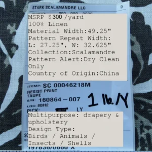 P1020671 Scalamandre Resist Print Taupe Bird Flower Toile Linen Gray White MSRP USD 300/Y