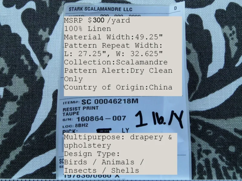 P1020671 Scalamandre Resist Print Taupe Bird Flower Toile Linen Gray White MSRP USD 300/Y