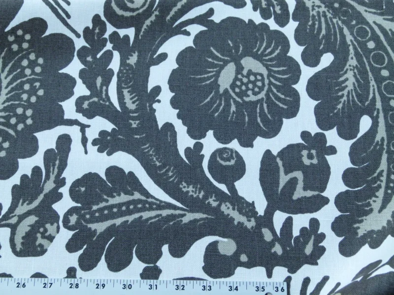 P1020675 Scalamandre Resist Print Taupe Bird Flower Toile Linen Gray White MSRP USD 300/Y