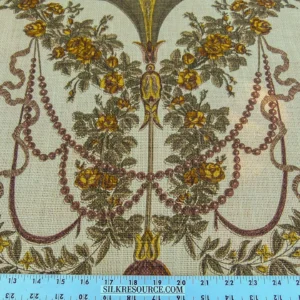 P1140048 By VR Scalamandre Jute Fabric Brown Gold Historical Birds of Paradise Floral Block Print by Hand MSRP USD 300+/y