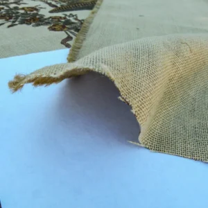 P1140050 By VR Scalamandre Jute Fabric Brown Gold Historical Birds of Paradise Floral Block Print by Hand MSRP USD 300+/y