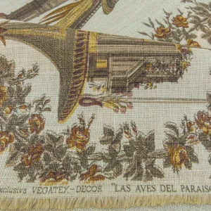 P1140051 By VR Scalamandre Jute Fabric Brown Gold Historical Birds of Paradise Floral Block Print by Hand MSRP USD 300+/y