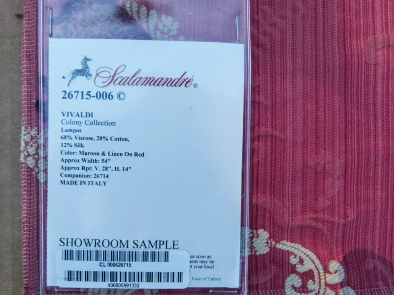 P1140275 38 EV32 Square 34 x 23 inches Scalamandre Vivaldi Maroon & Linen On Red Lampas MSRP USD 578/y