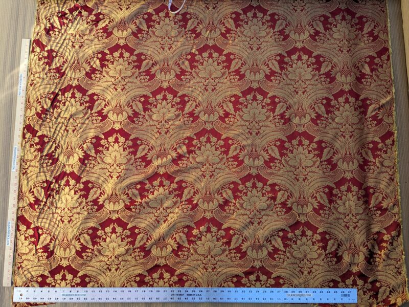 PXL_20231211_214617916 100% Silk Damask Classic Renaissance Artichoke Ruby Red Gold High End