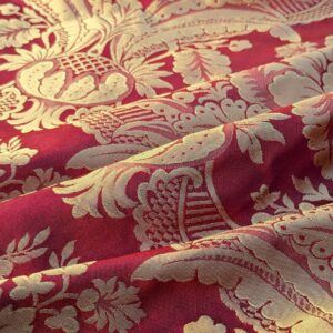 PXL_20231211_214921210 100% Silk Damask Classic Renaissance Artichoke Ruby Red Gold High End
