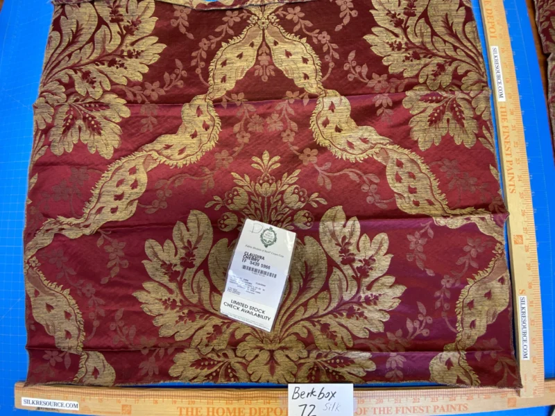 IMG_2131 38 Berkbox72 Scalamandre Old World Weavers Square Silk  Claudina Cherry Deep Red Gold Renaissance Damask Reversible Italy MSRP USD 320/Y