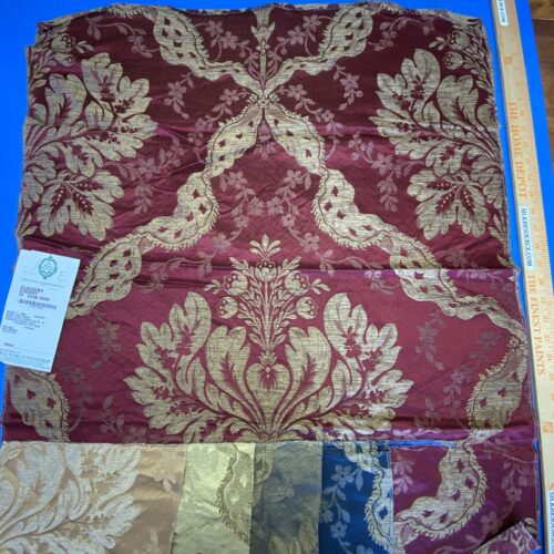 IMG_2135 39 Berkbox72 Scalamandre Old World Weavers Square Silk  Claudina Cherry Deep Red Gold Renaissance Damask Reversible Italy MSRP USD 320/Y