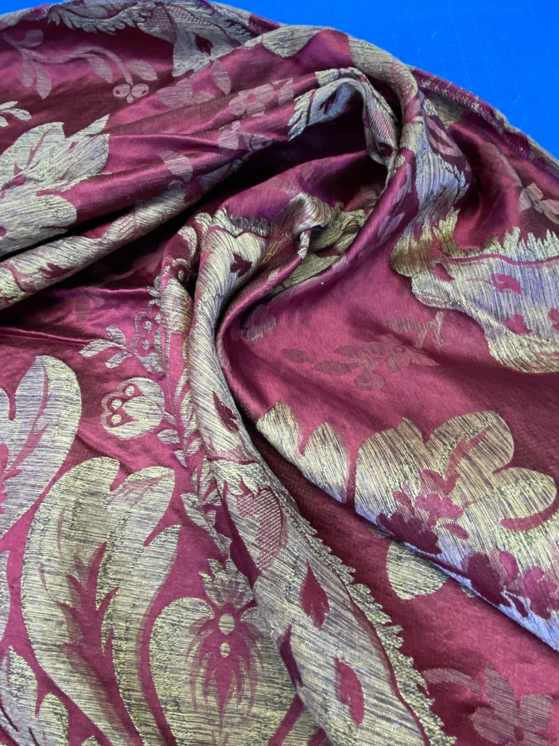 IMG_2137 38 Berkbox72 Scalamandre Old World Weavers Square Silk  Claudina Cherry Deep Red Gold Renaissance Damask Reversible Italy MSRP USD 320/Y