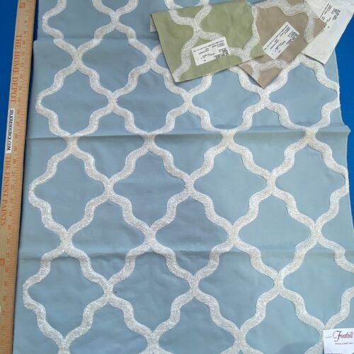 IMG_2964 14 Berkbox75 Square Embroidery by Fonthill Astley Boucle Blue 1yd x 25" Diamond Ogee MSRP USD 338/Y