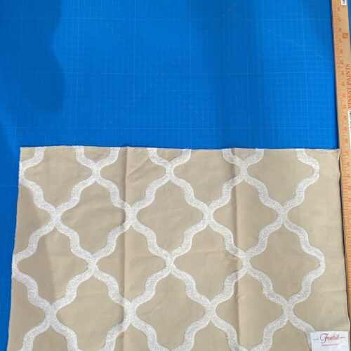 IMG_3098 45 Berkbox75 Square Embroidery by Fonthill Astley Boucle Biscuit Beige White Diamond Ogee Cotton MSRP USD 338/Y