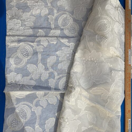 IMG_3102 1 Berkbox76 Square Embroidery by Fonthill Granada Ivory White Peony Pomegranate Embroidery Linen Sheer 1yd X 51"MSRP USD 230y