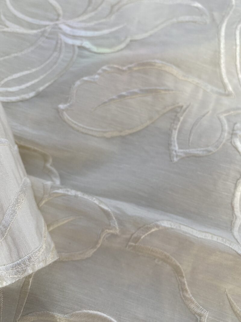 1 Berkbox76 Square Embroidery by Fonthill Granada Ivory White Peony Pomegranate Embroidery Linen Sheer 1yd X 51"MSRP USD 230y