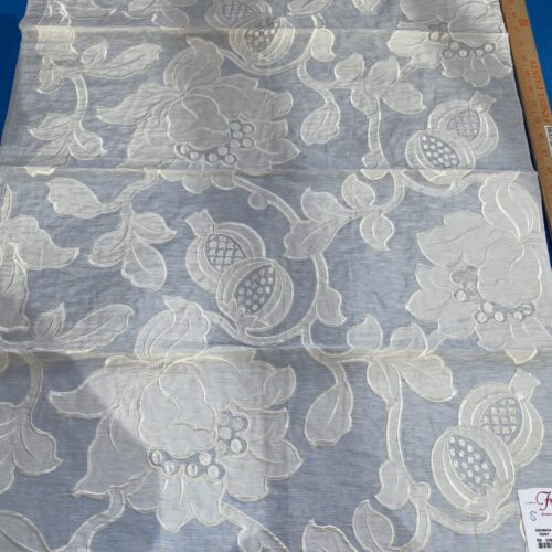 IMG_3119 5 Berkbox76 Square Embroidery by Fonthill Granada Ivory White Peony Pomegranate Embroidery Linen Sheer MSRP USD 230y